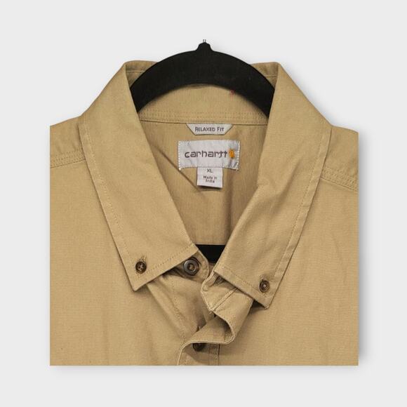 Mens Carhartt Khaki Tan Heavy Short Sleeve Button Down Work Shirt Size XL - Picture 3 of 6